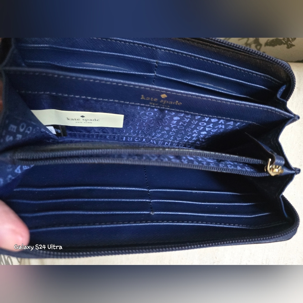KATE SPADE ♠️ NY Navy Blue Neda Haven Lane Glitter Dot Zip Around Wallet In GUC - Picture 14 of 16